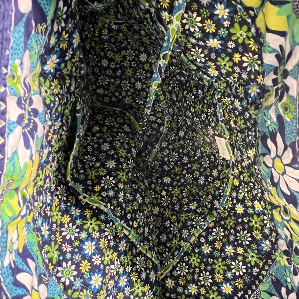 Vera Bradley navy blue green large quilted tote bag - Picture 3 of 8